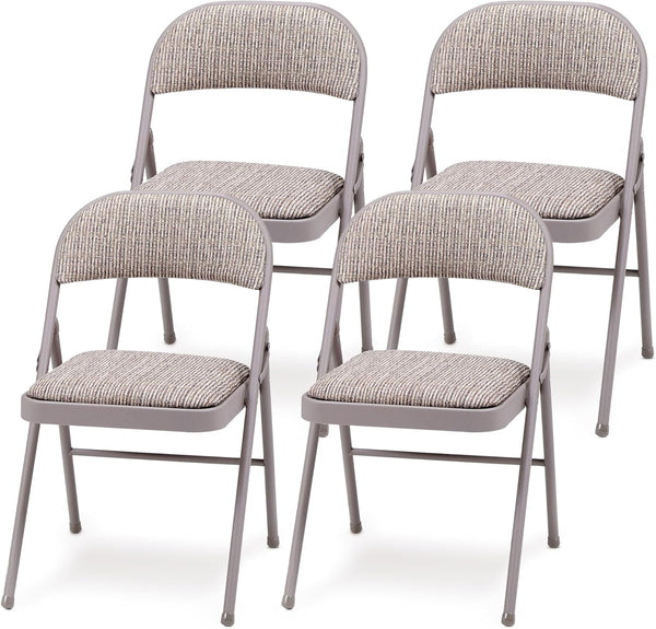 2025 4-Pack Steel Frame Folding Dining & Event Chairs, Chicory Lace Motif Upholstery, Beige - Foldable Seating with Cushioned Seat and Padded Back for Kitchen, Parties or Game Tables