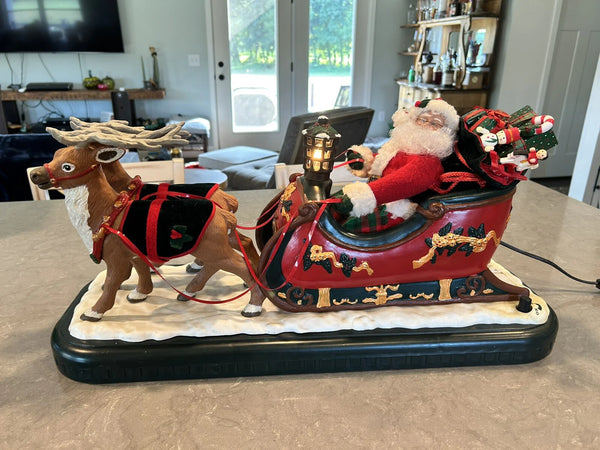 2025 1995 Holiday Creations Santa With Reindeer And Sleigh Animated Musical Tested