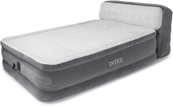 2025 Intex Dura-Beam Ultra Plush Inflatable Pillow Top Bed Air Mattress with Headboard, Built-in Internal Electric Pump and Carry Storage Bag, Queen, Gray
