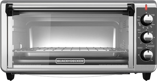 2025 BLACK+DECKER 8-Slice Extra Wide Convection Toaster Oven, Fits 9"x13" Oven Pans and 12" Pizza, Bake, Toast, Broil, and Keep Warm Functions, Countertop Compact Design with Stainless Steel Finish
