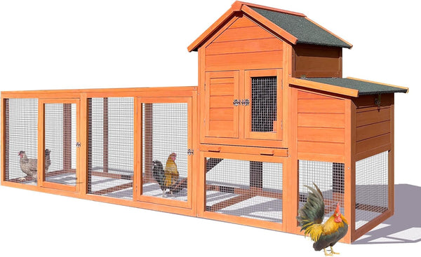 2025 122" Large Chicken Coop with Nest Box and Removable Tray, Hen House for 2-6 Chickens, Outdoor Weatherproof Small Animal Cages