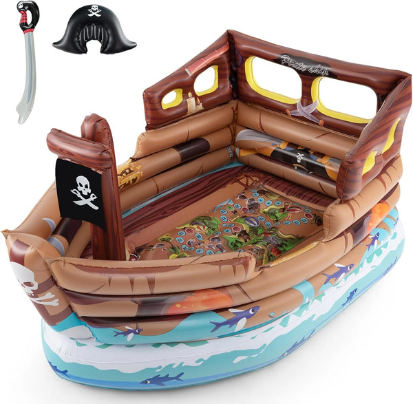 2025 Goplus Inflatable Pirate Ship, Blow up Playscape with Built in Motor, Inflatable Toy Sword & Pirate Hat,Kids Toddlers Playhouse for Indoor Outdoor Backyard