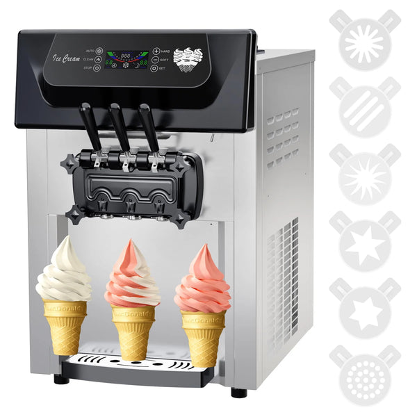 2025 Garvee 2200W Commercial Ice Cream Machine, 3 Flavor Soft Serve Ice Cream Machine, 5.3-7.4 Gal/Hr, with LCD Touch Screen, Automatic Cleaning, High Productivity for Home Snack Bar & Restaurants
