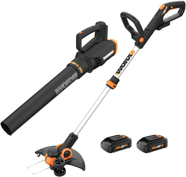 2025  20V String Trimmer Cordless & Edger 3.0 + Leaf Blower Cordless with Battery and Charger Turbine, Black and Orange