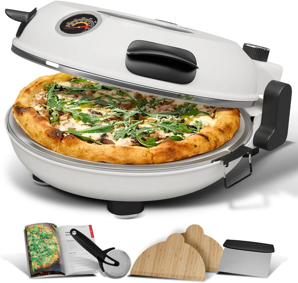 2025 Eatex Electric Pizza Oven Indoor, 12 Inch Countertop Pizza Oven, Portable Stone Pizza Oven, Heats up to 790¡ãF for Crispy Crust, Pizza Maker Machine for Home ¨C Cream