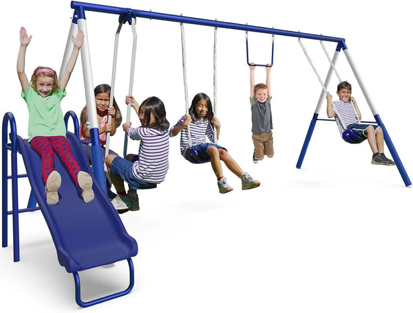 2025 Sportspower Arcadia Swing Set - Outdoor Heavy-Duty Metal Playset for Kids with Slide