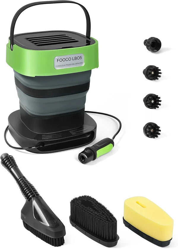 2025 Pro Cordless Pressure Washer W/Foldable 3.2gal Water Tank & Accessories, Auto-Rewind Hose Reel & Any-Length Lock Portable Power Washer for Cars, Bikes, Pets, Fishing Gear, Garden & Camping