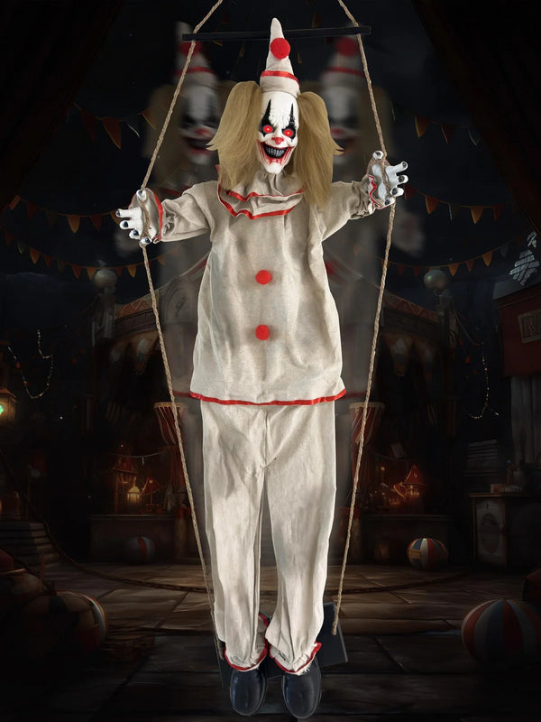 2025 55" Halloween Animatronic Clown with Sound & Light-Up Eyes for Outdoor Decor