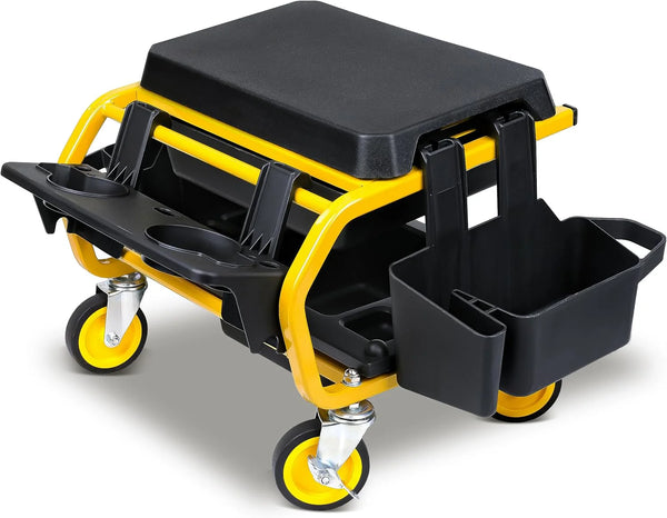 2025 Rolling Mechanic Stool With Wheels, Garage Work Chair for Mechanics, Car Detailing, Heavy Duty (330 LBS Max Load Capacity)