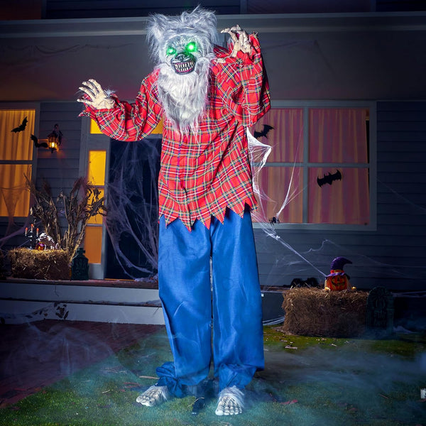 2025 62" Halloween Decoration Outdoor Standing Werewolf Animatronics Clearance, Life Size Animated Ghost with LED Eyes and Creepy Sound, for Haunted House Decor Lawn Yard Patio