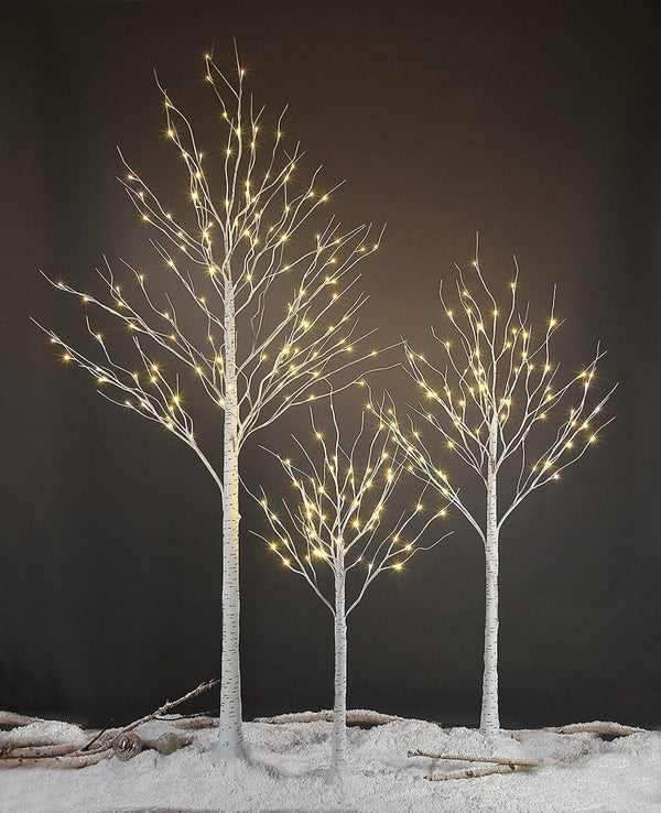 2025 LED Birch Tree Light Set - 4ft, 6ft, 8ft Trees with Warm White Lights - Indoor Outdoor Christmas Wedding Party Decorations (3-Pack)