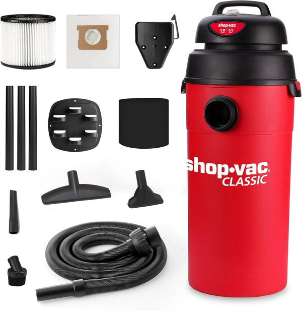 2025 Shop-Vac 5 Gallon 5.5 Peak HP Wet/Dry Vacuum, Wall Mountable Compact Shop Vacuum with 6-23' Extra Long Hose & Attachments, Ideal for Jobsite, Garage, Car & Workshop. 9522236