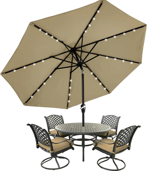 2025 Patio Umbrella with 32 Solar LED Lights -8 Ribs (9ft,Khaki)