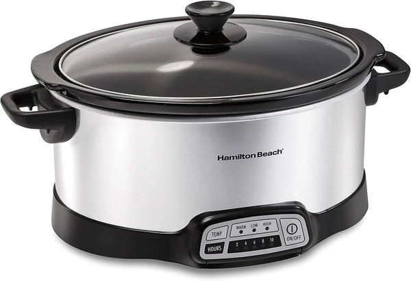 2025 Hamilton Beach 7 Quart Programmable Slow Cooker With Flexible Easy Programming, 5 Cooking Times, Dishwasher-Safe Crock & Lid, Silver (33473)