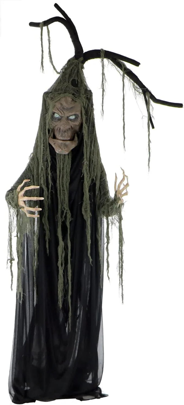 2025 Haunted Hill Farm Life-Size Haunted Talking Tree Halloween Animatronic with Moving Mouth, Lights and Sound, Touch Activated and Battery Operated Indoor or Covered Outdoor Halloween Decorations