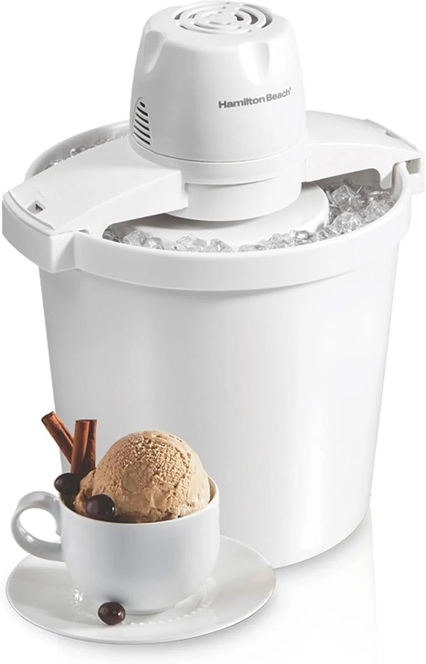 2025 Hamilton Beach Electric Automatic Ice Cream Maker & Frozen Yogurt Machine, Makes Custard, Sorbet, Gelato and Sherbet, 4 Quart, White (68330N)