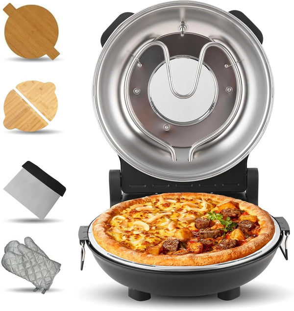 2025 Pizza Maker Electric, 4-Min-Pizza in 1200W Pizza Oven, 31cm Refractory Stone Plate, Max 420â„?Pizza Maker with 5 Cooking Levels, inkl. Pizza Peels & Scraper & Recipe, Black (black)