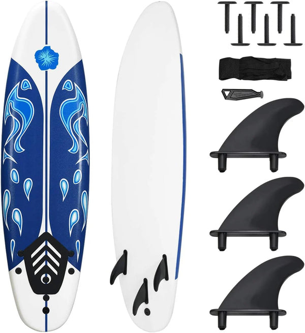 2025 Giantex Surfboard, 6 Ft Stand Up Surfing Board with 3 Detachable Fins, Safety Leash, Non-Slip Lightweight Foam Surfboard for Kids, Teenager, Youth