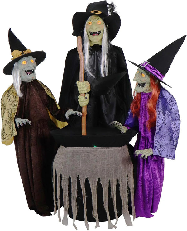 2025 Haunted Hill Farm Motion-Activated Wicked Sitchwick Sisters, Plug-in Talking Scare Halloween Animatronics for Indoor or Covered Outdoor Display, Creepy and Modern Fright Props for Home