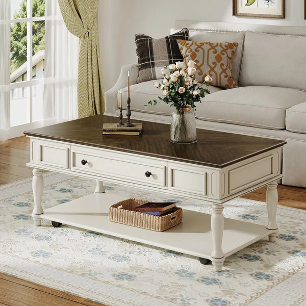 2025 New Farmhouse Lift Top Coffee Table with Storage, Wood Square Center Table