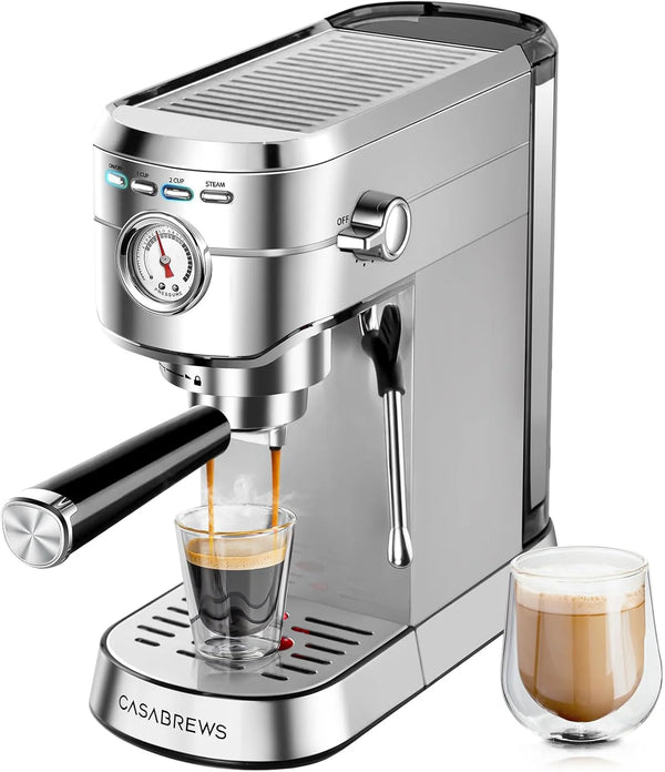 2025 CM5418 Espresso Machine 20 Bar, Compact Espresso Maker with Steam Milk Frother, Stainless Steel Coffee Machine with 34oz Removable Water Tank for Cappuccino, Latte, Silver