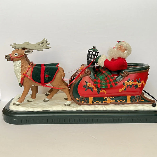 2025 Vintage 1995 Holiday Creations Animated Santa Sleigh & Reindeer Tested Works