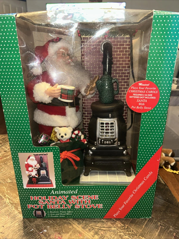 2025 CHRISTMAS SCENE SANTA W/POT BELLY STOVE HOLIDAY CREATIONS MUSICAL NOB