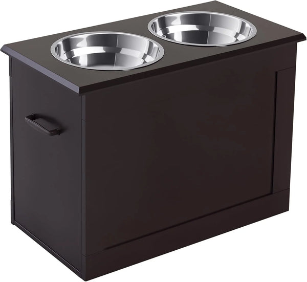 2025 PawHut Raised Pet Feeding Storage Station with 2 Stainless Steel Bowls Base for Large Dogs and Other Large Pets, Coffee