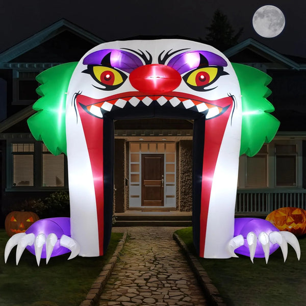 2025 Giant 10 FT Halloween Inflatables Clown Archway Outdoor Decorations, Scary Halloween Arch Blow Up Yard Decorations for Front Yard Lawn Garden Decor