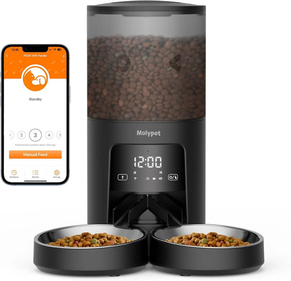 2025 Automatic Cat Feeder 2 Cats - 5G WiFi Pet Feeder with APP Control, 6L Dry Food Dog Feeder with Blockage Alarms, 1-10 Meals Per Day