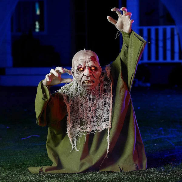 2025 Halloween Animated Zombie Groundbreaker Outdoor Decor with Light Up Eyes Cree...