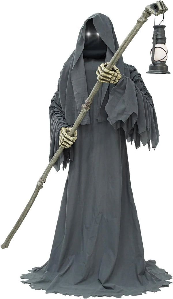 2025 Haunted Hill Farm Motion-Activated 6-Ft. Tall Ghostly Guide, Plug-in Talking Scare Prop Animatronic with Spooky Sound Effects and Lights for Indoor or Covered Outdoor Creepy Halloween Decoration