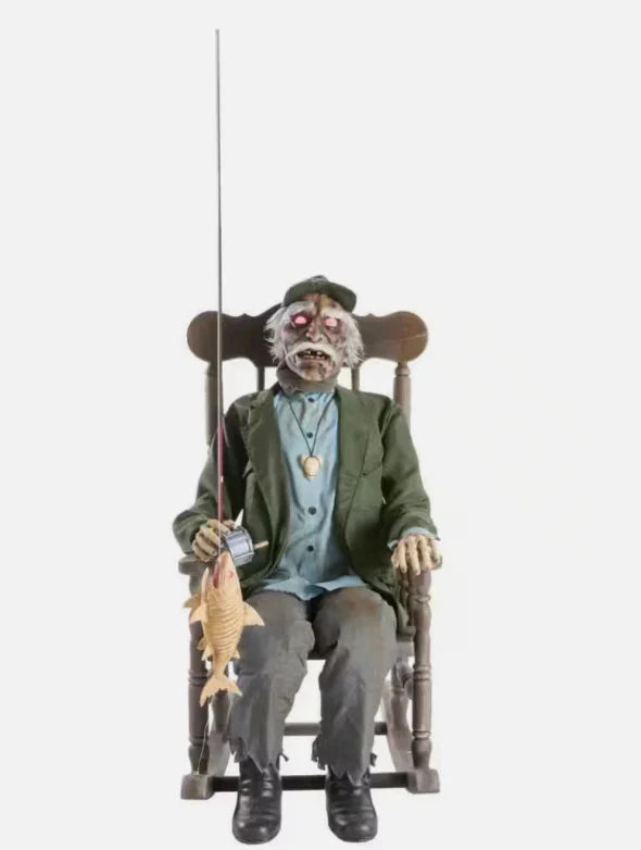 2025 6.5' FT ROCKING CHAIR SWAMP FISHERMAN ANIMATRONIC LED EYES Halloween Home Depot