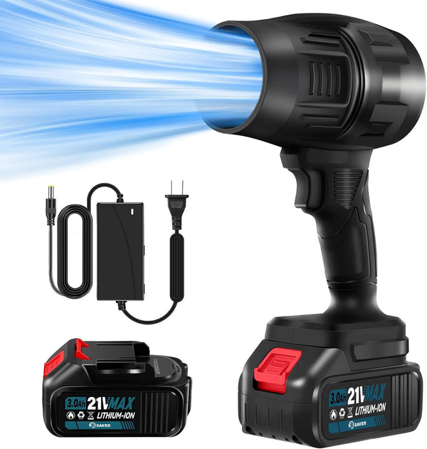 2025 Saker Cordless Leaf Blower Portable Dust Cleaner Handheld Lightweight Blowers 180000 RPM with Adjustable Speed for Patio Cleaning, Drying,Camping Gift 2 Batteries BF170 Black