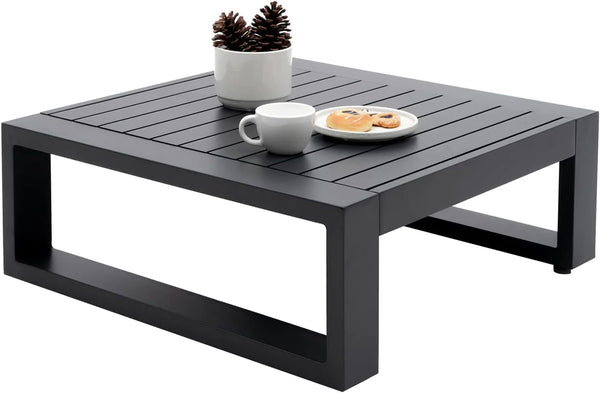 2025 Outdoor Side Table Patio Aluminum Square End Table for Bistro Cafe Patio Small Coffee Table with Slat Top,Grey Frame