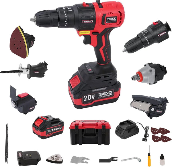 2025 Cordless Combo Kit 20V, 8-in-1 Cordless Multi-tool with Case, Drill, Recip saw, Chain Saw, Impact wrench, Oscillating Tool, Sander with Accessories, 3.0Ah Lionthium Battery and Charger