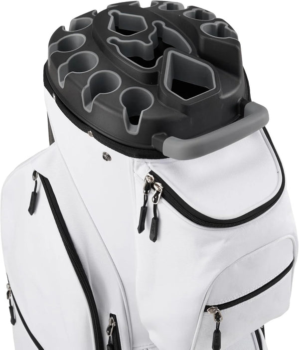 2025 Stylish White 14-Way Golf Cart Bag with Cooler Pockets and Rain Protection