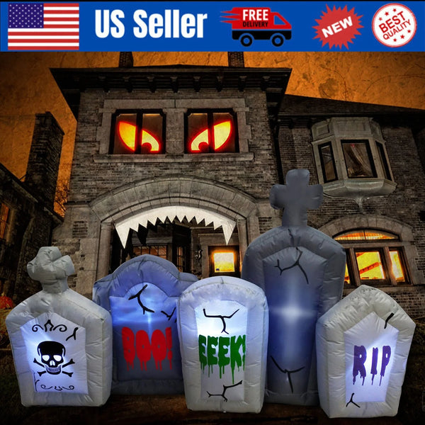 2025 6FT Halloween Inflatable Tombstone LED Blow Up Tombstone Outdoor Scary Decor