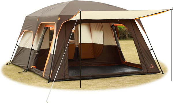 2025 Extra Large Tent 10-12-14 Person(Style-B),Family Cabin Tents,2 Rooms,3 Doors and 3 Windows with Mesh,Straight Wall,Waterproof,Double Layer,Big Tent for Outdoor,Picnic,Camping,Family Gathering