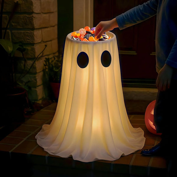 2025 Halloween Door Decorations - Glowing Ghost Candy Holder Bowl - Halloween Porch Decor with String Lights & Timer Remote for Trick-or-Treating on Party Lawn Yard Outdoor Indoor