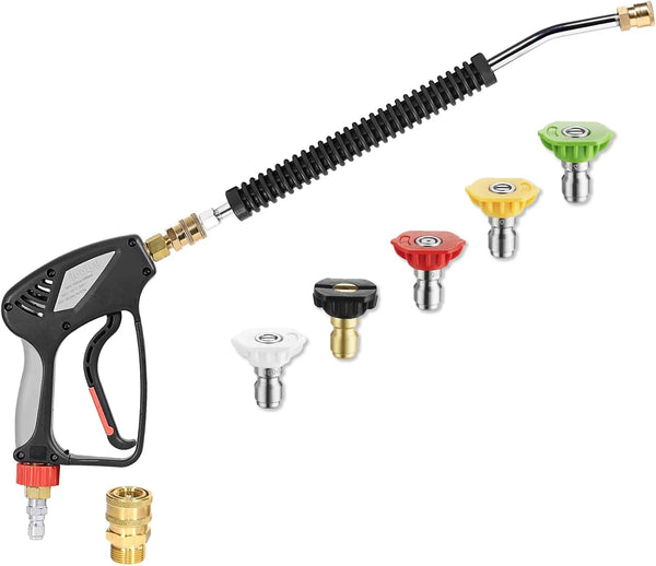 2025 Pressure Washer Gun and 18" Curved Extension Wand, Commercial 5000 PSI / 10.5 GPM with Nozzle Tips, 3/8" Swivel USA-NPT Thread x Quick Socket, Sturdy Design for Gas Power Washer