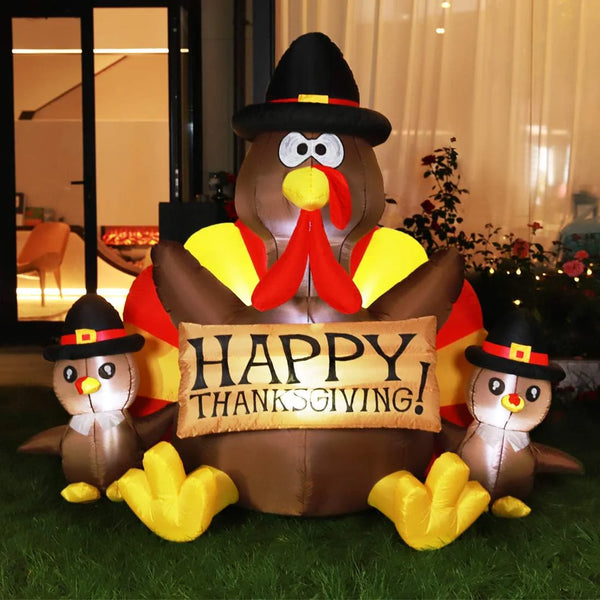 2025 6ft Height Happy Thanksgiving Inflatable LED Lighted Turkey Family Blow up Outdoor Lawn Yard Decoration