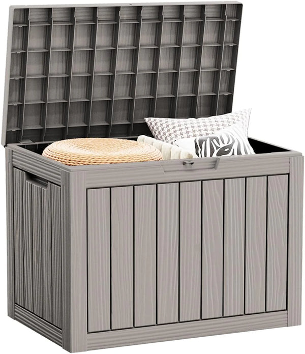 2025 45 Gallon Waterproof Deck Box, Lockable Resin Storage Box for Patio Furniture Cushions Garden Tools and Outdoor Delivery Storage, Coffee