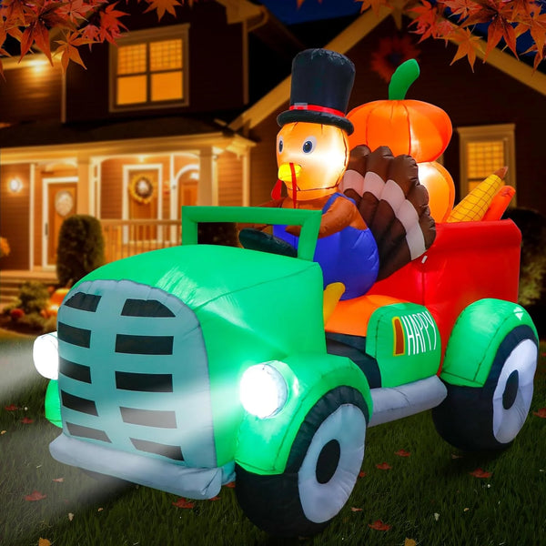 2025 OurWarm 8FT Thanksgiving Inflatables Turkey Driving Car, Blow Up Turkey Inflatable with Built-in Blower & LED Lights for Happy Thanksgiving Party Patio Yard Garden Autumn Holiday Outdoor Decorations