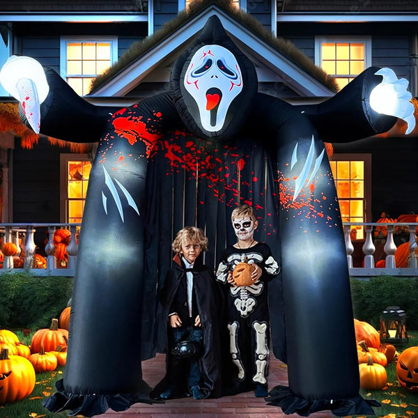 2025 10 FT Halloween Inflatables Archway with Ghost and Build-in LEDs, Blow Up Yard Decorations, Spooky Face Scary Halloween Party Decorations, Large Outdoor Inflatable for Graveyard, Garden, and Lawn