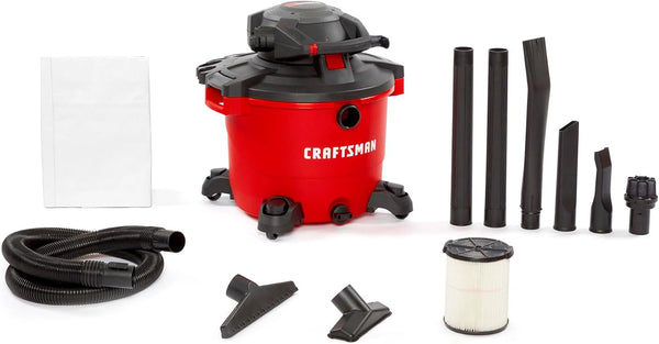 2025 CRAFTSMAN CMXEVBE17607 16 Gallon 6.5 Peak HP Wet Dry Vac with Detachable Leaf Blower, Portable Shop Vacuum Wet and Dry with Filter, Dust Bag, Hose and Attachments for Garage, Outdoor Cleaning
