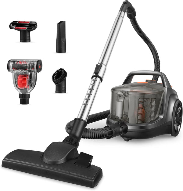 2025 Orgtoy 24Kpa Canister Vacuum Cleaner, 1200W Bagless Canister Vacuum with 2 HEPA Filters, 5 Brushes, Automatic Cord Rewind, Variable Speed for Hard Floors, Hardwood, Cars, 3.5L, Black