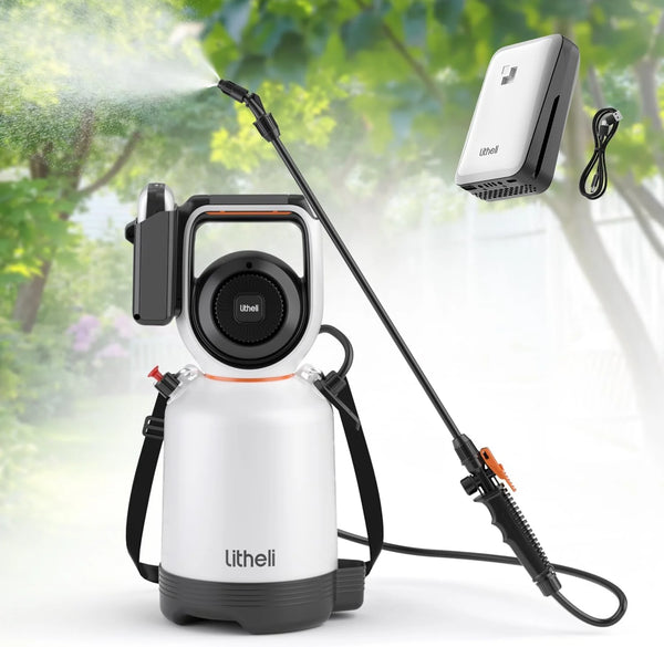 2025 Litheli 20V Cordless Garden Sprayer, 1.3 Gallon/4.75L Pump Sprayer, Intelligent Pump Pressure Control, 2 Spray Modes for Spraying Plants, Garden Watering, with 2.0Ah Battery Included