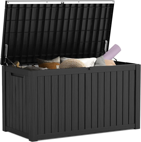 2025 Mars Villa 180 Gallon Outdoor Storage Box Waterproof, Extra Large Resin Deck Box, Outside Storage Bin for Patio Furniture Cushions, Pool Supplies, Sports Gear, UV Resistant and Weatherproof, Black