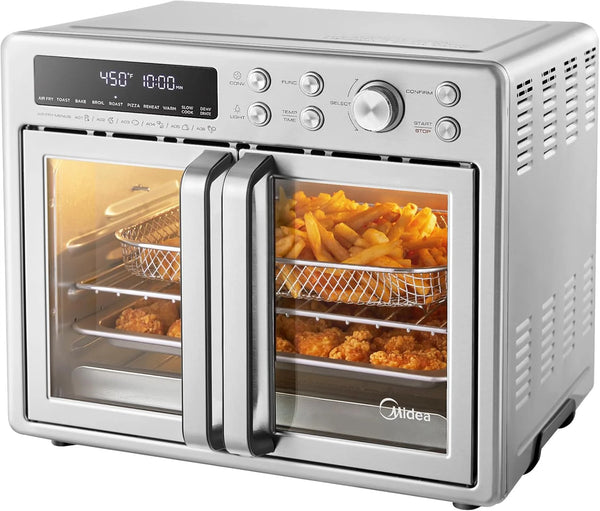 2025 Midea Flexify French Door Toaster Oven Air Fryer Combo, 26.4 QT, Extra Large Air Fryer Countertop Oven 10-in-1 Combo, 25% Faster Cooking and 90% Less Oil, Stainless Steel